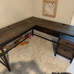 Sauder Steel River L-Shaped Desk, Carbon Oak Finish