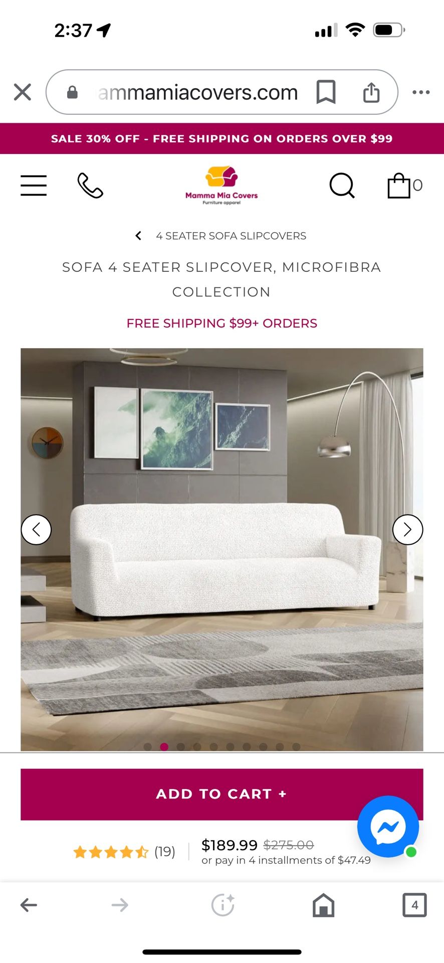 COUCH COVER BRAND NEW (STILL IN THE PACKAGE ) XXL WHITE COLOR / 4 CUSHION COUCH COVER 91” - 122” WIDE