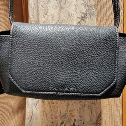 Tahari Black Pebbled Hand/Crossbody /Clutch Bag Purse