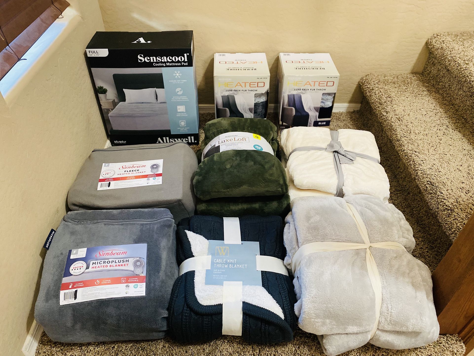 Brand new Queen blankets and heated blankets. $30 each or all for $200. :) Higley and ray.