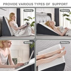 Bed Wedge Pillow with Cooling Memory Foam Top, Triangle Pillow for Acid Reflux, Heartburn, Snoring, and GERD Relief, Headboard Wedge to 