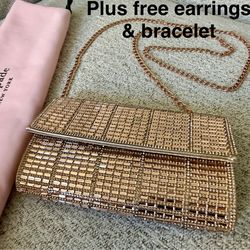 Prom/Party Rose Gold Purse with Chain Strap & Jewelry