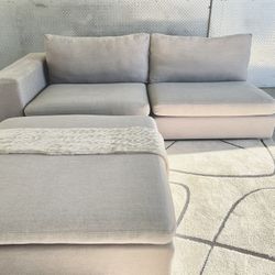 Modern L-Shaped Sectional Sofa with Ottoman Neutral Gray