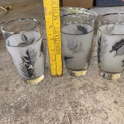 Set of 3 LIBBEY SILVER LEAF FROSTED 12oz 5.25" Water Glasses