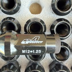 20pk Black M12x1.25 Extended Open End Lug Nuts