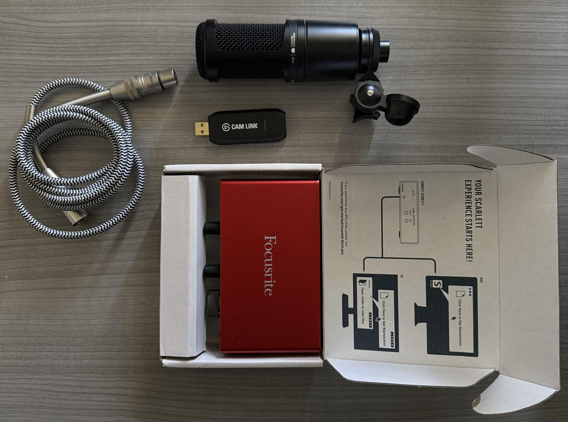 Professional Recording Kit: Microphone, Focusrite Scarlett, Cam Link