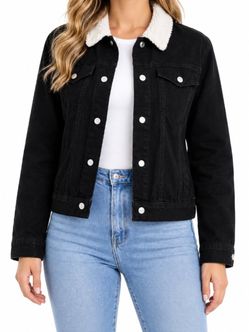 Women’s Black Denim Jacket with Sherpa Collar, S