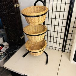 3-Tier Floor Stand w Wicker Storage Basket Multi-Tier Basket Stand 39” x 21”