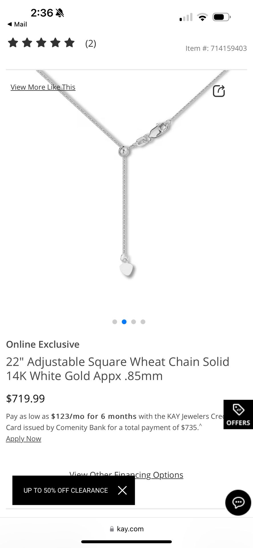 Adjustable 14K White Gold Chain