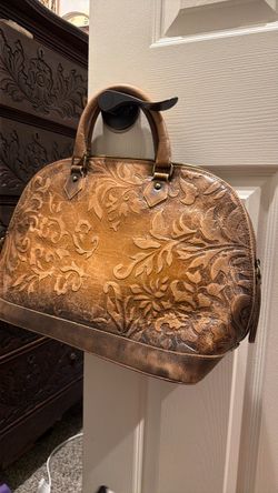 Tooled Leather Dome Satchel Handbag