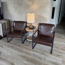 Brown Leather Accent Chairs 