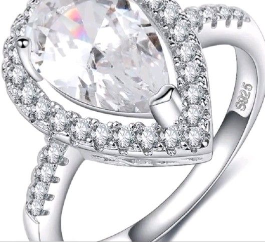 Elegant Sterling Silver Halo Engagement Ring (Size varies)