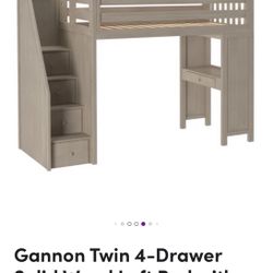 Twin Solid Wood Loft Bed with Built-in- Desk