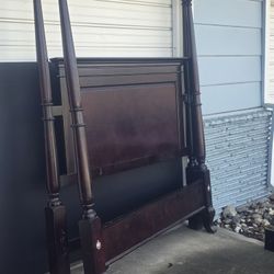 Queen Size Dark Wood Bed Frame with Tall Posts – Elegant & Sturdy