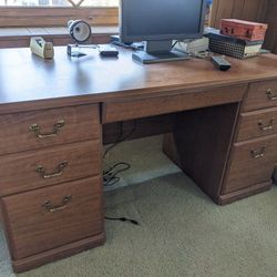 Large Desk Office Table Excellent Shape Built In File Cabinets 