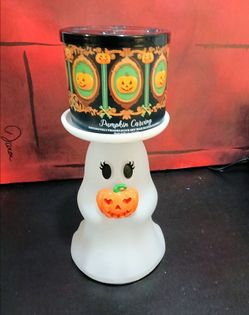 Bath & Body Works Light Up Ghost Candle Stand With 3 Wick Pumpkin Scented Candle NEW