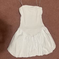 New small white short bubble y2k stretchy mini dress spaghetti strap