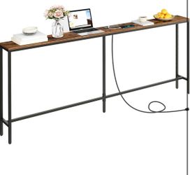 MAHANCRIS 78.7" Console Table with Power Outlet, Narrow Sofa Table, Industrial Entryway Table with USB Ports, Behind Couch for Entryway, Hallway, Foye