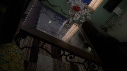 Glass, coffee table, and side table
