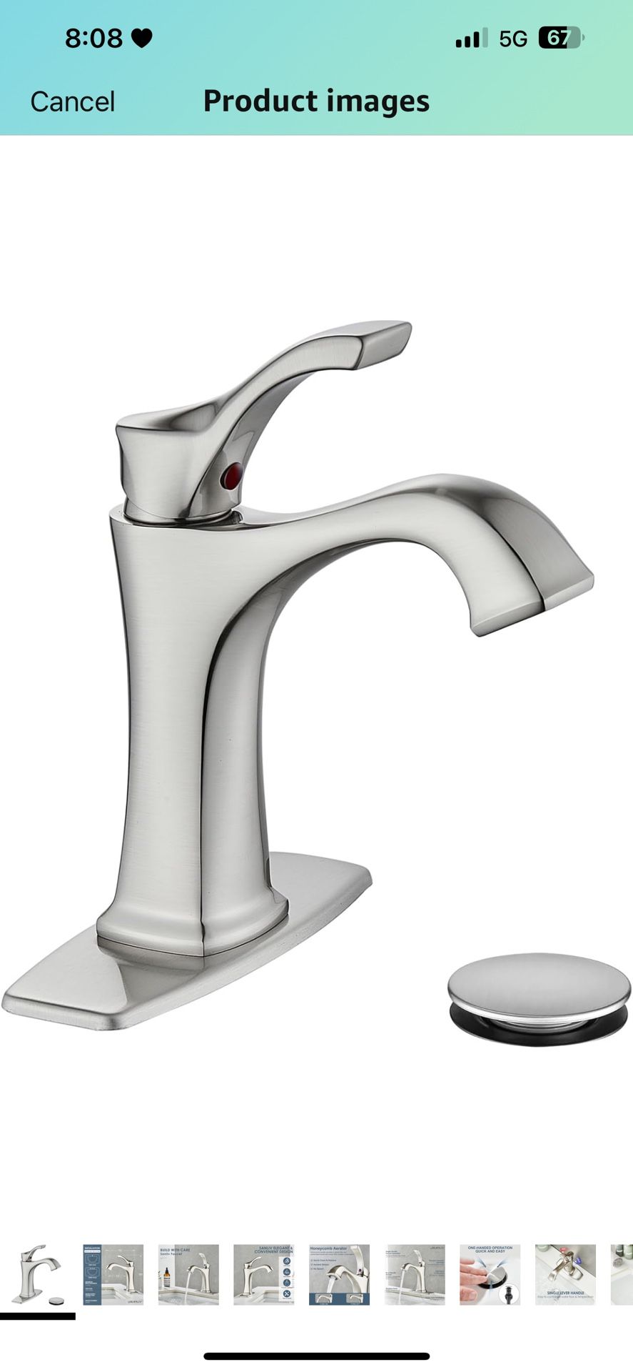 Brushed Nickel Bathroom Faucet, Single Handle Faucet