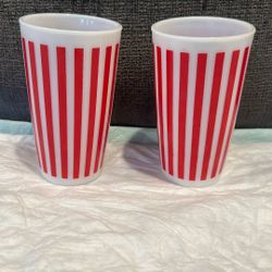 Vintage Hazel Atlas red Candy Stripe milk glass tumbler, 5 inches tall
