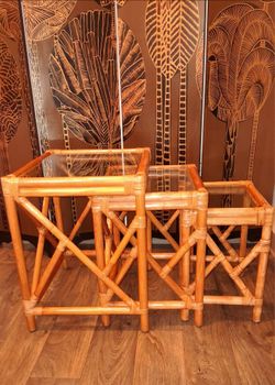 Vintage Chippendale Style Bamboo Nesting Tables ~Set of 3 (Honey Finish)