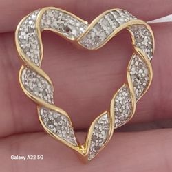 Genuine DIAMONDS STERLING SILVER GOLD VERMEIL " HEART"PENDANT 