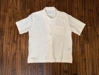 Rhude Cream Italian Lace Embroidered Designer Button-Up Shirt Medium