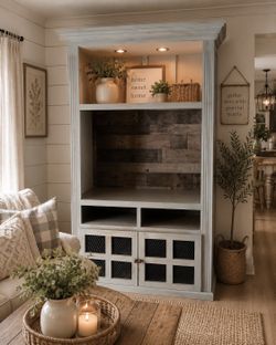 Custom farmhouse, entertainment, hutch