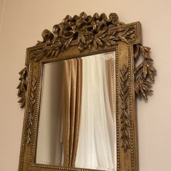 Antique Gold Ornate Mirror With Details  34” X 40”long