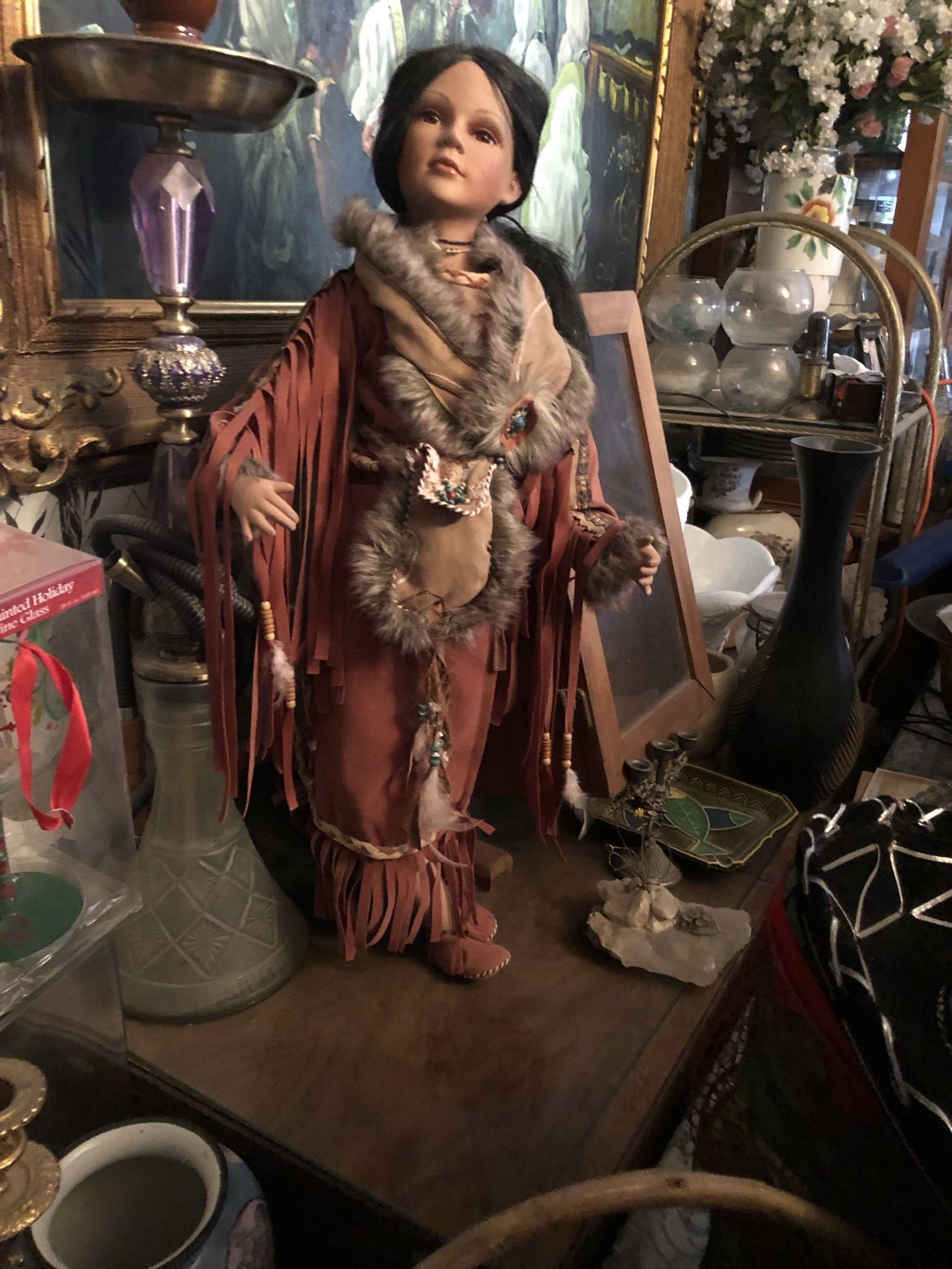 🎄VINTAGE ORIGINAL INDIAN DOLL WITH HUMAN HAIR🎄