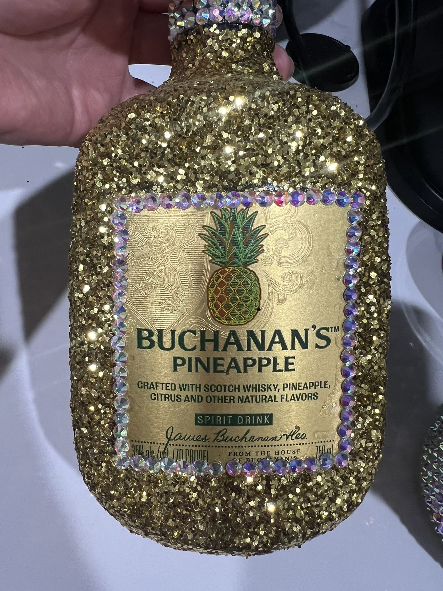 bedazzled buchanans pineapple empty bottle