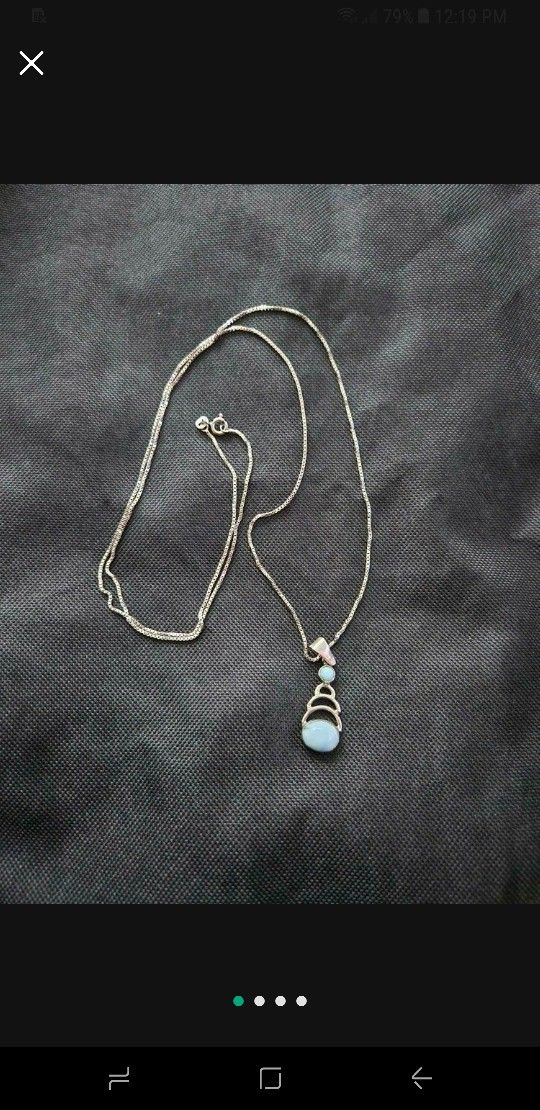 30" Silver Chain with larimar pendant 925 silver