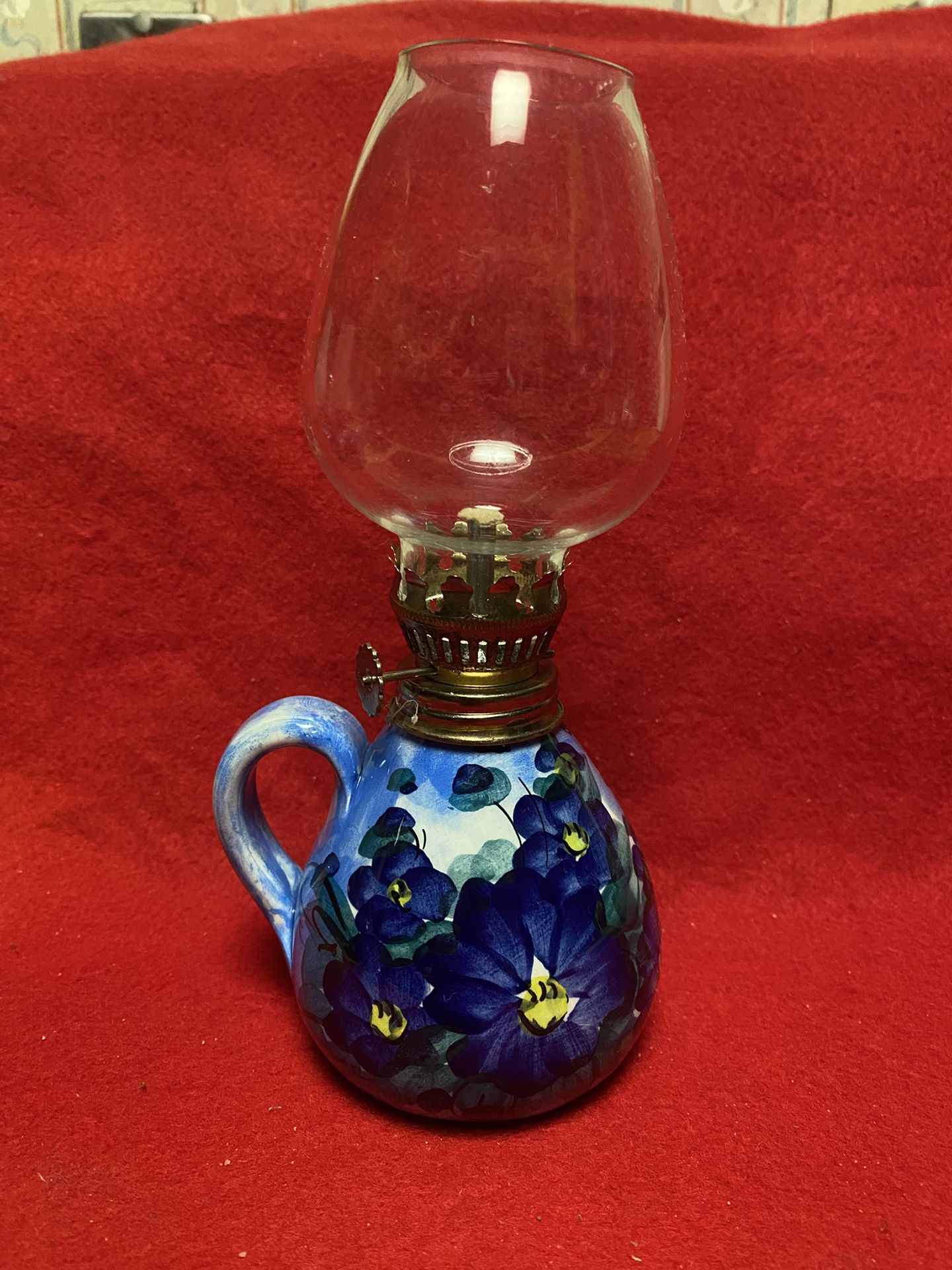 8 inches with Glass Handmade Hand painted Imported From Greece Ceramic Oil Lamp