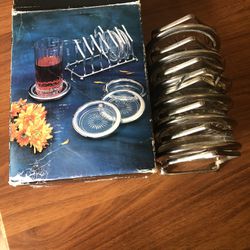 Silver Plated Fine Glass Coaster 6 Piece Coaster With Stand 