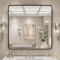 4797: New LOAAO 30x30 Inch Black Metal Framed Bathroom Mirror
Matte Black, Rounded Rectangle, Anti-Rust, Hangs Horizontally or Vertically