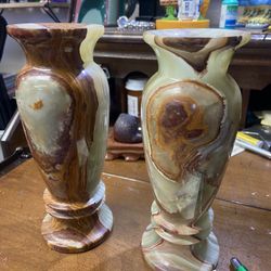 Set Of Polished Onyx Marbled Vases  