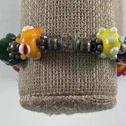 Beaded Glass Vintage Sterling Silver Bracelet 