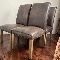 Restoration Hardware Leather Dining Chairs – Set of 4 – Solid Wood