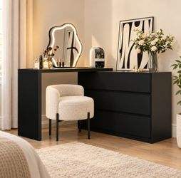 6-Drawer L-Shaped Dresser in Black with Rotatable Desk 47.2 in. W x 51.2 in. D x 32.7 in. H