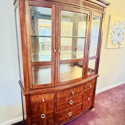 Stunning 81” year Lighted Bow-Front China Cabinet & Hutch