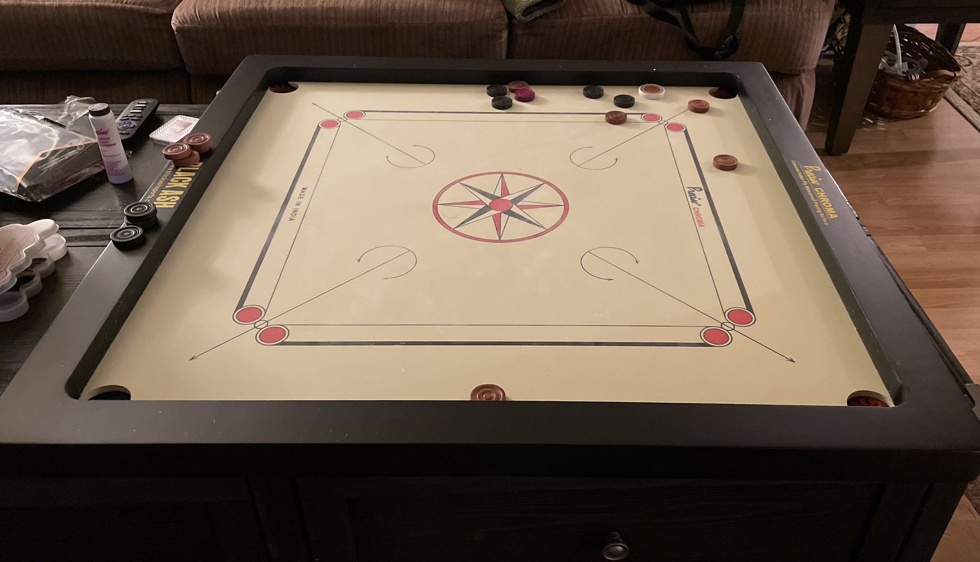 Carrom Board with Stand, Coins, and Striker