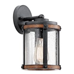 Barrington1-Light 10-in Distressed Black and Wood Outdoor Wall Light