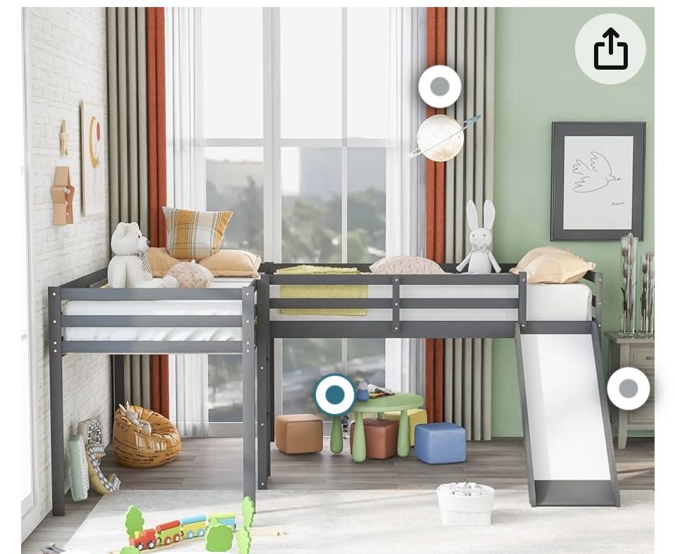2 Twin Loft Bed With Slide 
