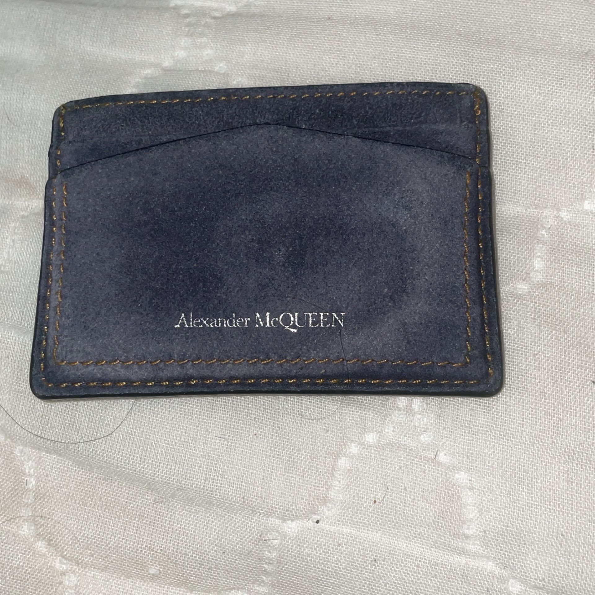 Alexander McQueen Leather Women Card Holder, Denim Effect Blue Saphire