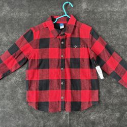 Toddler Boys Long Sleeve Button Up Plaid Shirt 4T Red / Black (Old Navy)