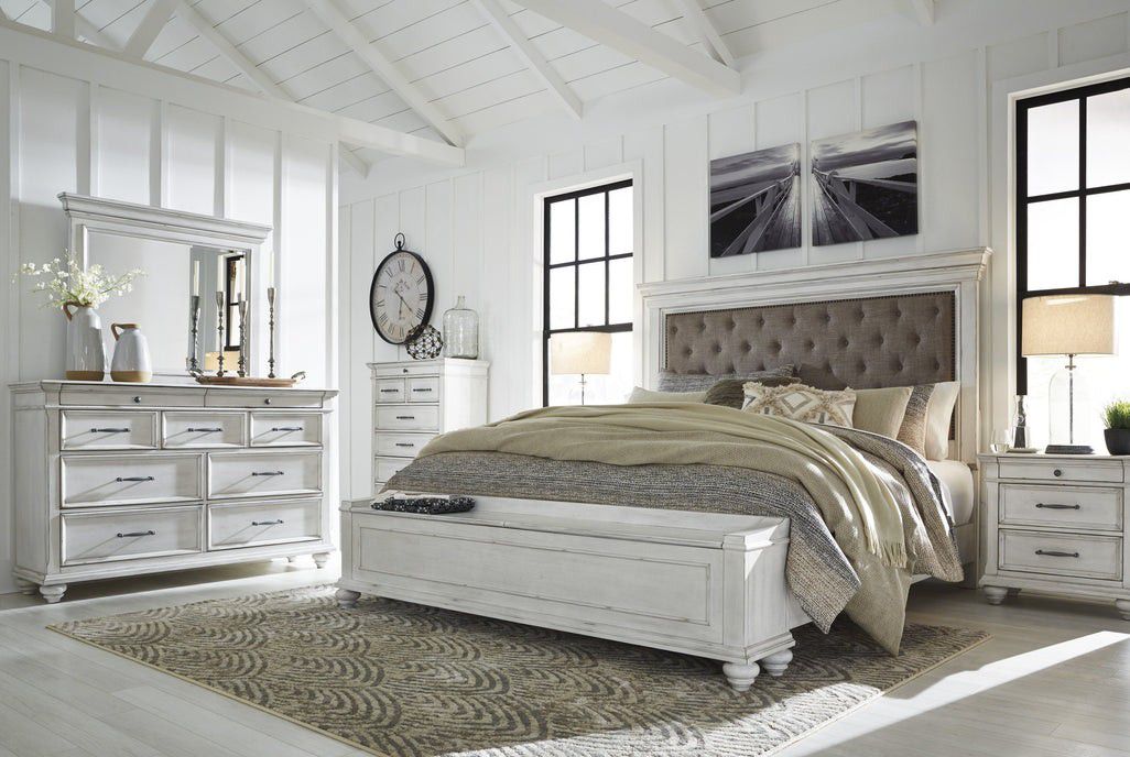 🧑‍🎄Kanwyn Whitewash Upholstered Storage Bedroom Set 🦃 THANKSGlVlNG SALE 