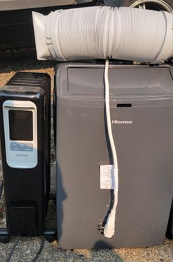 Hisense 10000 BTU portable ac. In window ac unit.  Evaporative fan cooler. Electric oil filled radiator.