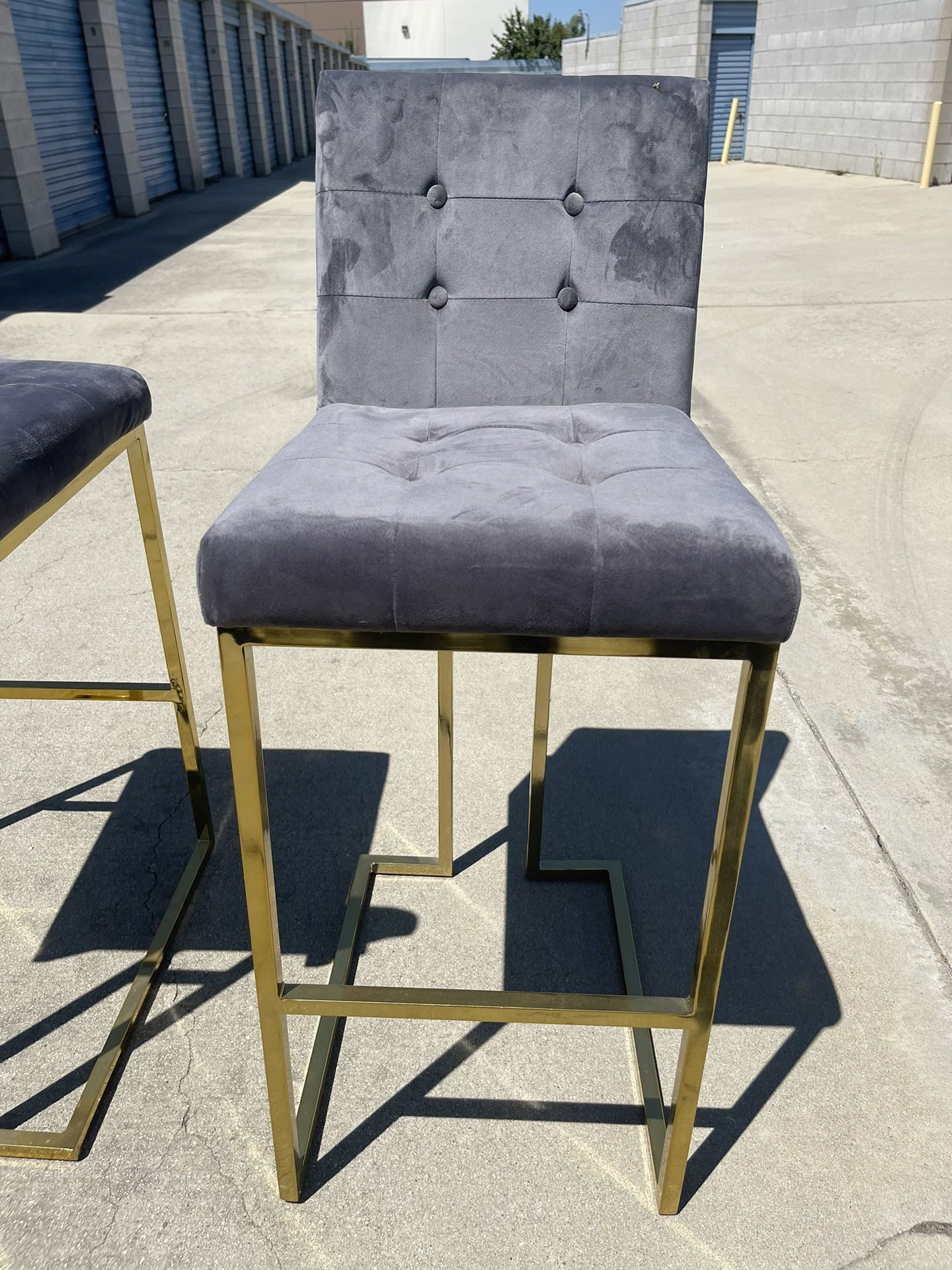 29” Barstool Grey Velvet And Gold Stainless Steel