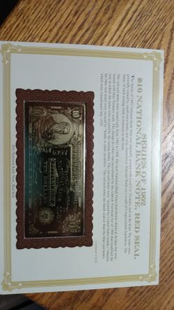 Series 1902 $10.00 national Bank note, red seal 24k gold